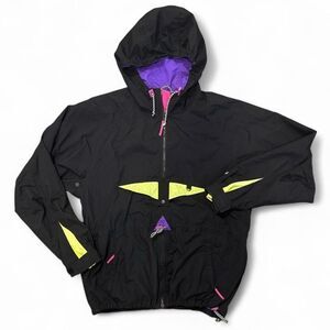 Vintage Helly Hansen Jacket Black Neon 90s retro Hooded Anorak Sailing Mens XL